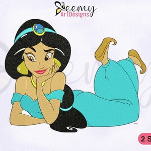 Aladdin Prinzessin Jasmine Stickmuster, 4x4 und 5x7 Rahmen, Prinzessinnen Stickmuster, Prinzessin Jasmine Maschinenstickmotive