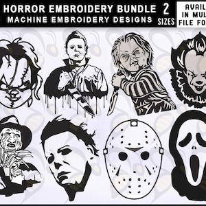 Horror Movies Embroidery Designs Bundle, 4x4 & 5x7 Hoop Chucky, Freddy, Ghostface, Clown IT Face, Jason, Michael, Friends Embroidery Designs