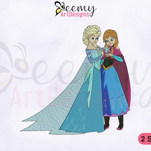 Frozen Princess Elsa & Anna Embroidery Design, 4x4 and 5x7 Hoop, Princess Anna Machine Embroidery Design, Princess Elsa Embroidery Designs