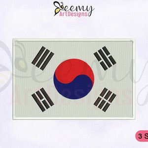 South Korea Flag Machine Embroidery Design | 2.5x2.5 Cap Design | 4x4 Hoop | 5x7 Hoop South Korea Flag Embroidery Design | Flags EMB Designs