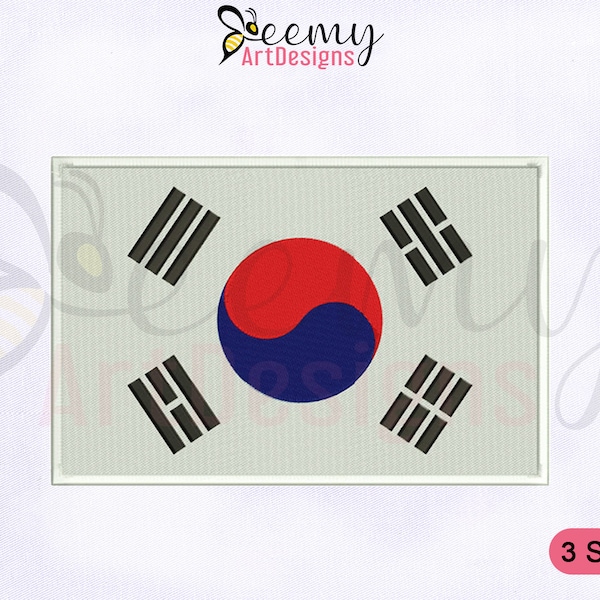 South Korea Flag Machine Embroidery Design | 2.5x2.5 Cap Design | 4x4 Hoop | 5x7 Hoop South Korea Flag Embroidery Design | Flags EMB Designs