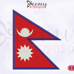 Diseño de bordado a máquina de la bandera de Nepal / Diseños de gorras de 2,5 x 2,5 / Aro de 4 x 4 / Aro de 5 x 7 / Diseños de bordado de la bandera de Nepal / Diseños de bordado de banderas
