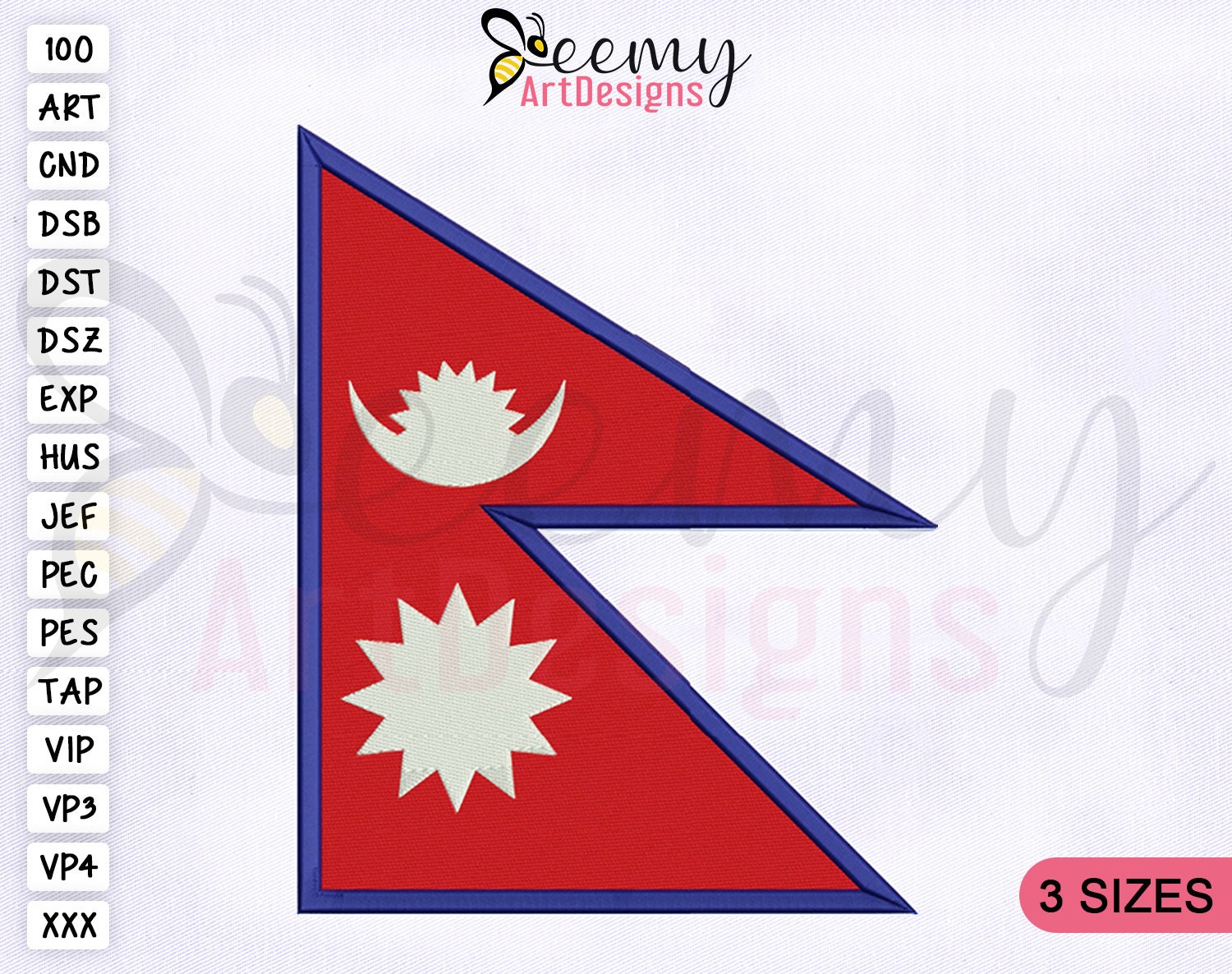 ネパール国旗の機械刺繍デザイン | 2.5x2.5 キャップデザイン