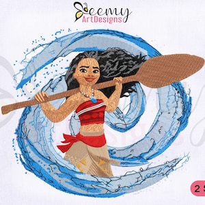 Moana Holding Oar Embroidery Design, Moana Machine Embroidery Design, Princess Moana Holding Oar PES Embroidery, 2 Sizes Embroidery Designs