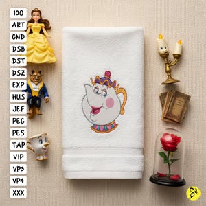 Beauty And The Beast Mrs. Potts Embroidery Design, Beauty And The Beast Embroidery, Mrs. Potts Embroidery Design, 2 Sizes Embroidery Designs