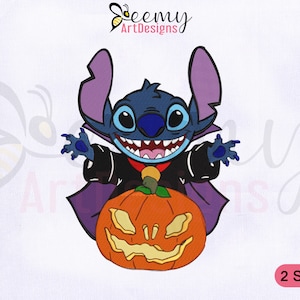 Pumpkin Devil Stitch Machine Embroidery Design, 4x4 and 5x7 Hoop, Halloween Embroidery Designs, Lilo & Stitch Halloween Embroidery Designs