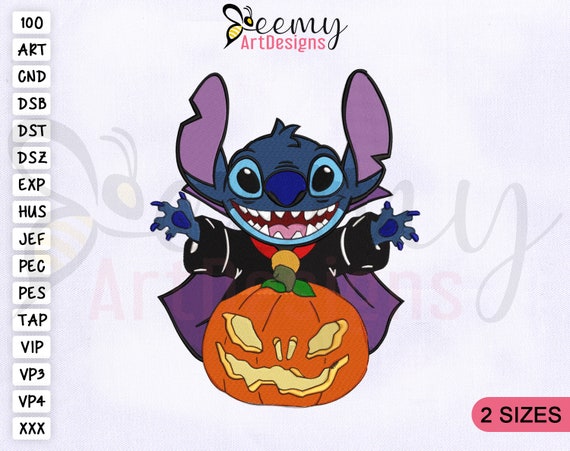 Pumpkin Devil Stitch Machine Embroidery Design, 4x4 and 5x7 Hoop, Halloween Embroidery Designs, Lilo & Stitch Halloween Embroidery Designs
