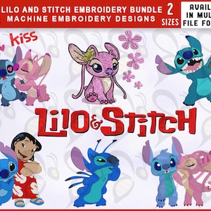 Lilo & Stitch Embroidery Designs Bundle, 2 Sizes Embroidery Designs, Lilo and Angel Love Embroidery Designs, Angel Machine Embroidery Design