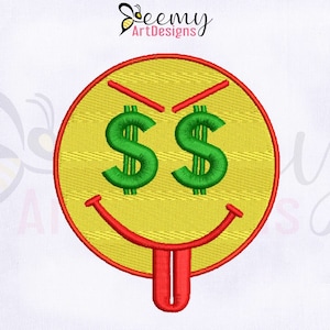 Smiley Face Machine Embroidery Design | 4x4 Hoop Embroidery Design | Dollar Eyes Emoji Face Embroidery | Emoji Face Embroidery Design