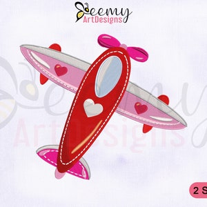 Flying Jet Valentine&#39;s Day Embroidery Design, 4x4 and 5x7 Hoop, Valentine’s Day Plane Machine Embroidery Design, Love Airplane Embroidery