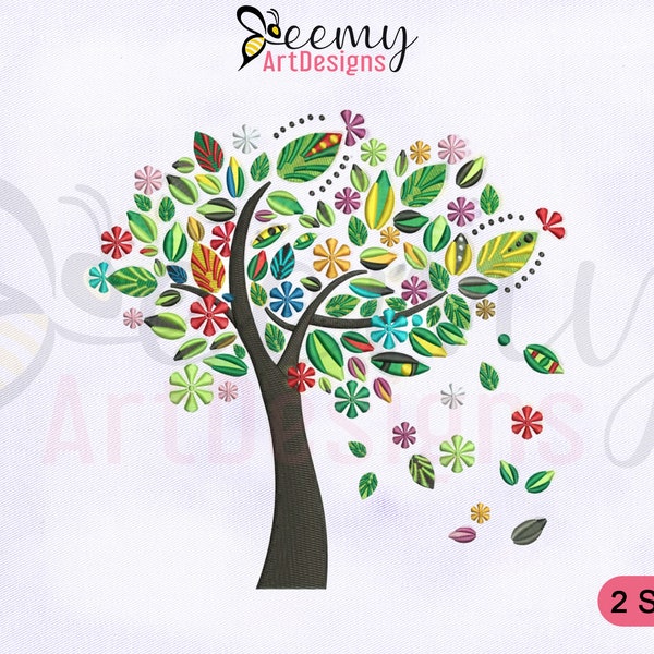 Colorful Spring Tree Machine Embroidery Design, 4x4 and 5x7 Hoop EMB, Fall Tree Embroidery Design, Colorful Spring Tree Embroidery Designs
