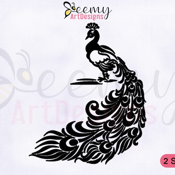 Silhouette Peacock Embroidery Design, 4x4 and 5x7 Hoop, Bird Embroidery Design, Peacock Machine Embroidery Design, Beautiful Bird Embroidery
