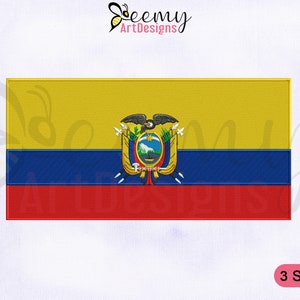 Ecuador Flag Machine Embroidery Design, 2.5x2.5, 4x4 & 5x7 Hoop Flag Embroidery Design, Flag of Ecuador Embroidery Design, Country Flags EMB