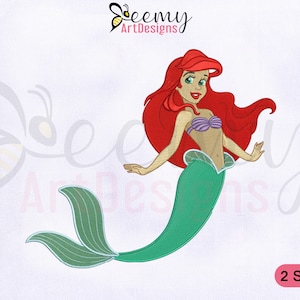 Princess Little Mermaid Embroidery Design, 4x4 & 5x7 Hoop, Mermaid Embroidery Design, Princess Ariel Embroidery Design, Fish Embroidery