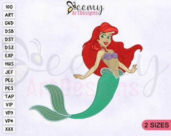 Princess Little Mermaid Embroidery Design, 4x4 & 5x7 Hoop, Mermaid Embroidery Design, Princess Ariel Embroidery Design, Fish Embroidery