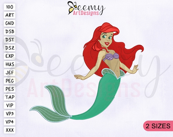 Princess Little Mermaid Embroidery Design, 4x4 5x7 Hoop, Mermaid