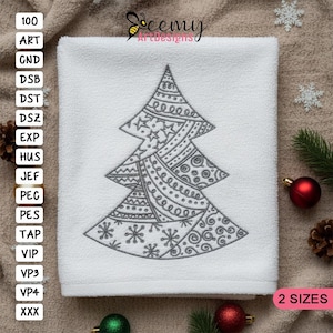 Redwork Christmas Tree Embroidery Design, 4x4 5x7 Hoop (Instant Download)