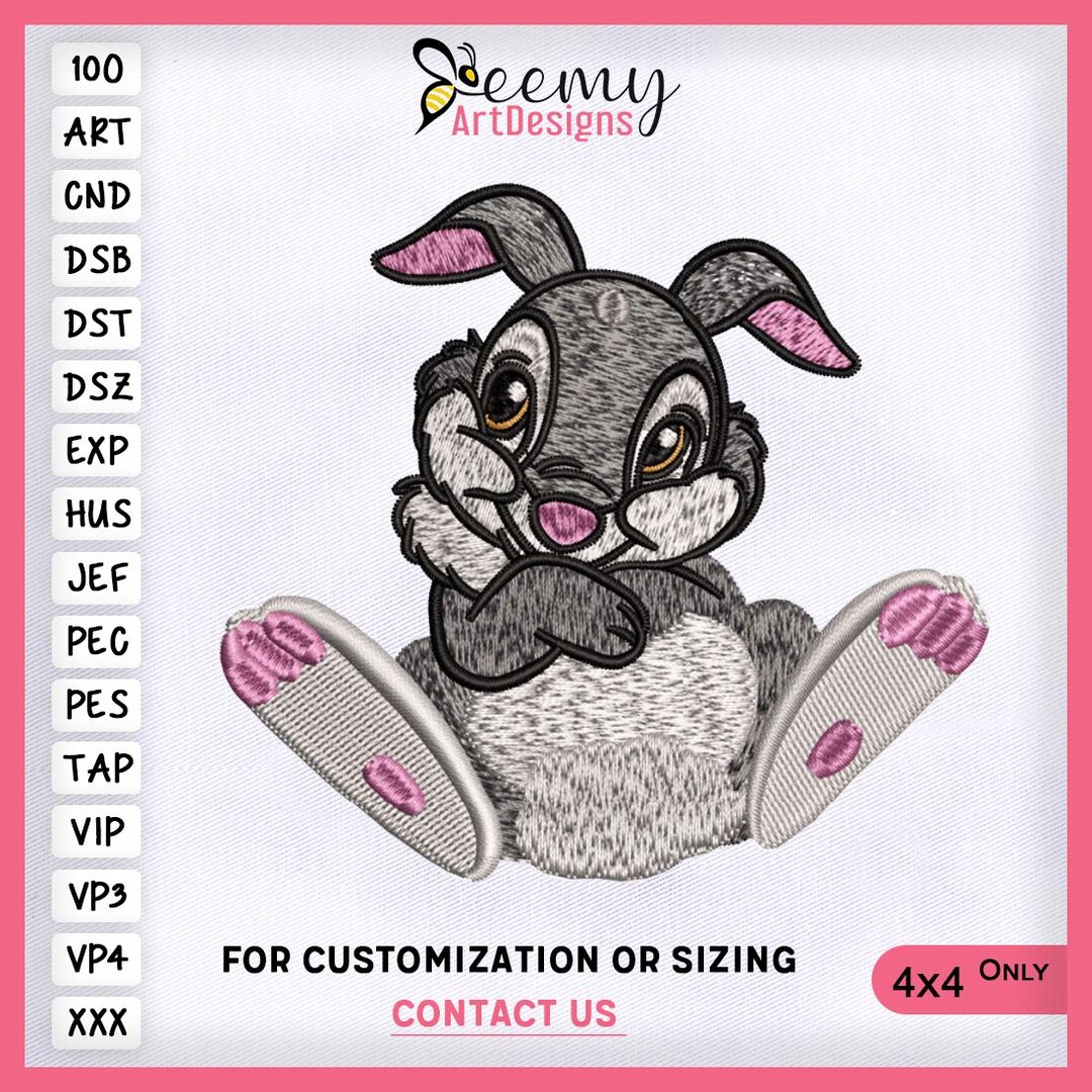 Innocent and Furry Thumper Embroidery Design | 4x4 Hoop Embroidery ...
