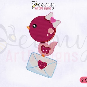 Diseño de bordado de pajaritos volando con letras de amor, aro de 4x4 y 5x7, bordado de San Valentín, pájaros con letras