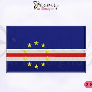 Cabo Verde Flag Machine Embroidery Design, 2.5x2.5, 4x4 and 5x7 Hoop Embroidery, Cape Verde Design De Bordado De Bandeira, Country Flag EMB