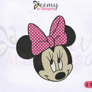 Design de bordado à máquina com o rosto da Minnie Mouse | Design de bordado com bastidor 4x4 e 5x7 | Design de bordado com o rosto da Minnie | Desenhos de bordado da Minnie