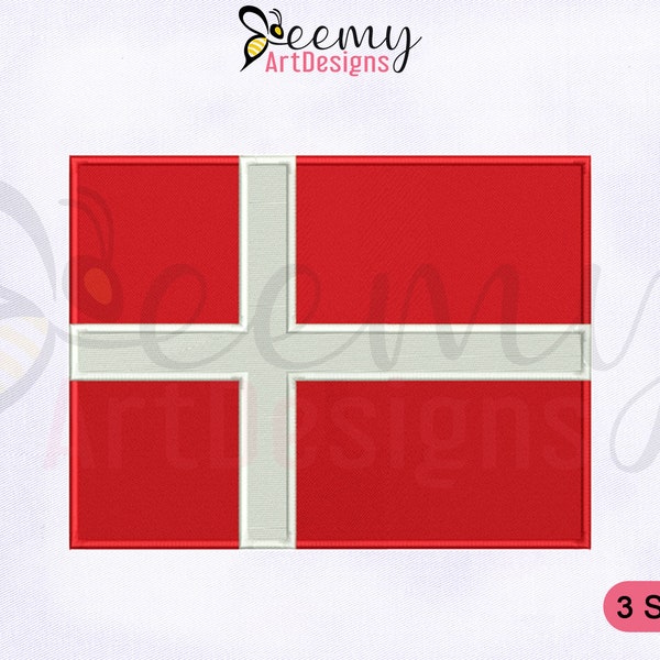 Denmark Flag Machine Embroidery Design, 2.5x2.5, 4x4 & 5x7 Hoop Flag Embroidery Designs, Flag of Denmark Embroidery Design, Country Flag EMB