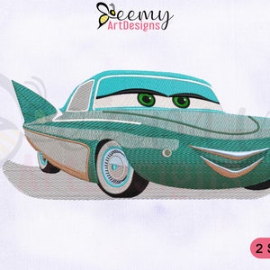 Flo Car Machine Embroidery Design, Lightning Flo Car Embroidery Designs, Lightning Cars Embroidery Design, 2 Sizes Machine Embroidery Design