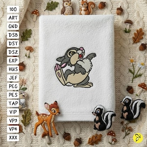 Thumper Embroidery Design, Bambi Movie, 4x4 Hoop (Instant Download)