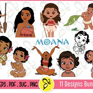 Moana SVG Vector Design File Bundle, Baby Moana Vector Design, Moana Holding Leaf, Oar, Shells SVG Vector File, Moana Logo Vector Art Design