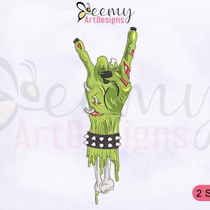 Rock N Roll Zombie Hand Embroidery Design, 4x4 & 5x7 Hoop, Horror Embroidery Design, Rock N Roll Hand Embroidery Design Halloween Embroidery
