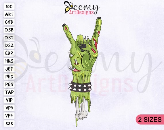 Rock N Roll Zombie Hand Embroidery Design 4x4 & 5x7 Hoop 