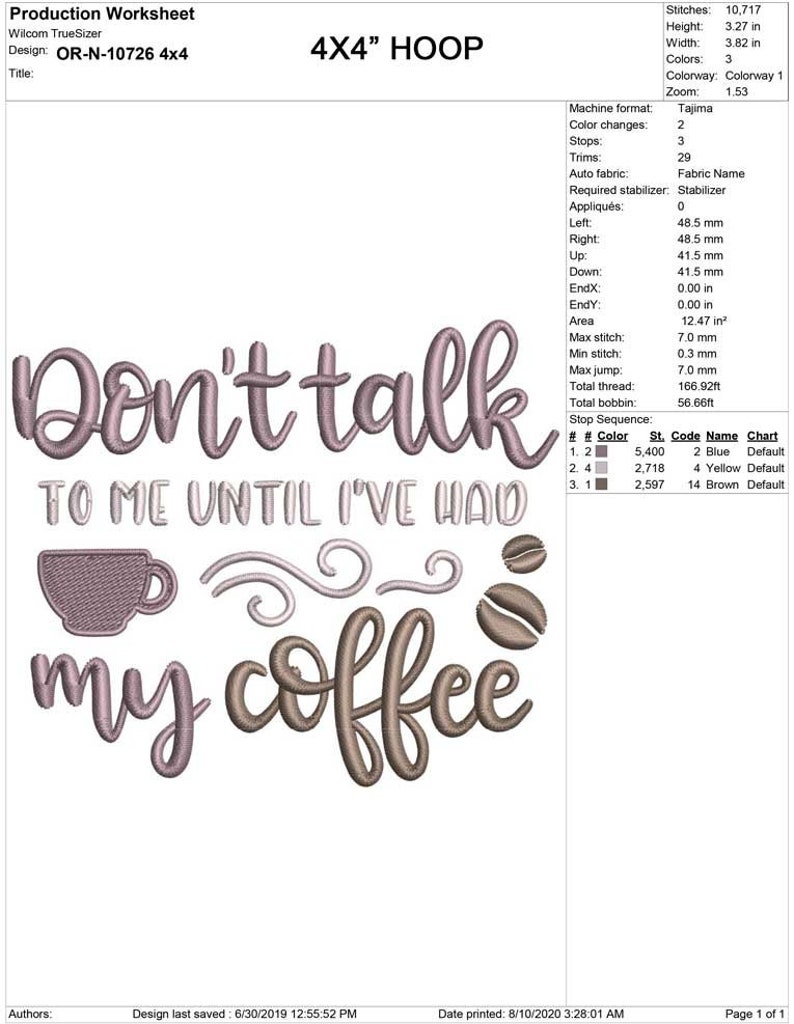 4x4 and 5x7 Hoop Quote Machine Embroidery Designs Don\u2019t Talk to Me Until I\u2019ve Had My Coffee Embroidery Design Saying Embroidery Designs
