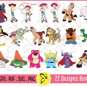 Toy Story SVG Vector Art Designs Bundle, Toy Story Vector File, Woody, Jessie, Buzz Lightyear, Dog, Horse, Rex, Toy Story Vector Designs