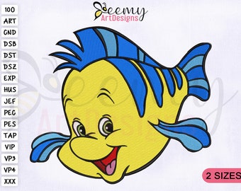 Sirenita Flounder Machine Embroidery Design, Flounder Embroidery Design, The Little Mermaid Embroidery Designs, 2 Sizes Embroidery Designs