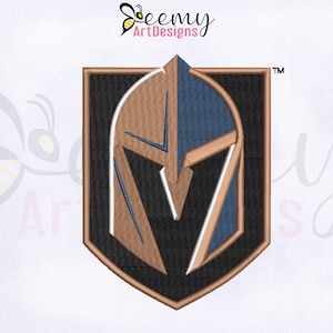 Peut inclure: Écusson brodé avec le logo des Golden Knights de Vegas. Le logo est un casque de gladiateur stylisé en or et bleu, sur un écusson noir avec une bordure dorée. L'écusson comprend le texte "TM".