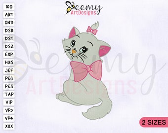 Cat Kitty Marie Machine Embroidery Design, 4x4 and 5x7 Hoop, Cat Embroidery Designs, Kitty Embroidery Designs, Cat Machine Embroidery Design