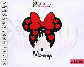 Mommy Castle Minnie Embroidery Design, 4x4 and 5x7 Hoop EMB Designs, Valentine’s Day Embroidery Design, Minnie Mouse Face Embroidery Designs