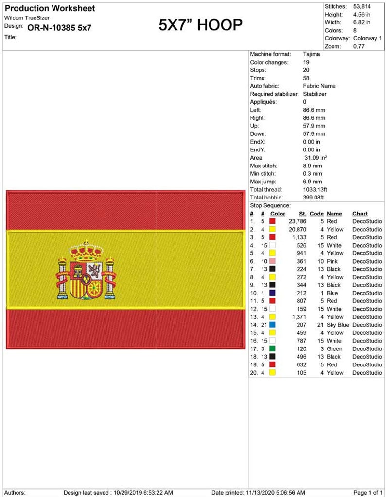 Spain Flag Machine Embroidery Design 2.5x2.5 Cap Design 4x4 Hoop 5x7 Hoop Spain Flag Embroidery Designs Flags Embroidery Designs imagem 4