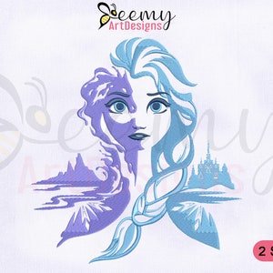 Artistic Frozen Princess Elsa Embroidery Design, Frozen Elsa Embroidery Designs, Artistic Elsa Embroidery Designs, 2 Sizes Embroidery Design