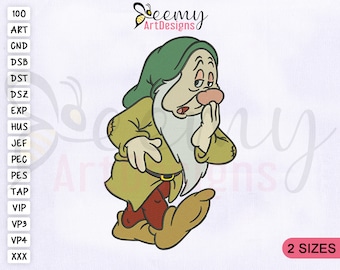 Snow White Sleepy Dwarf Embroidery Design | 4x4 and 5x7 Hoop | Sleepy Dwarf Snow White Embroidery Design | Seven Dwarfs Embroidery Designs