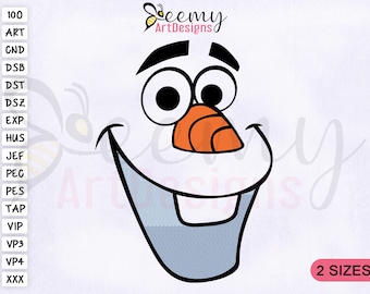 Laughing Olaf Face Embroidery Design, Frozen Olaf Face Embroidery Designs, Frozen Embroidery Designs, 2 Sizes Machine Embroidery Designs