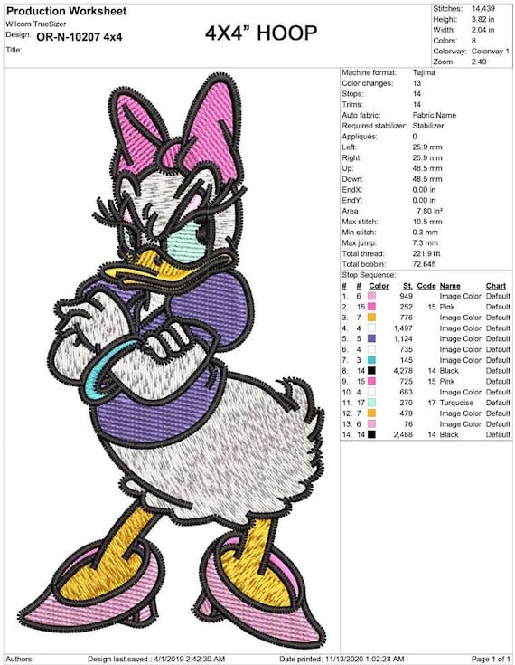 怒ったデイジーダックの機械刺繍デザイン | 4x4 & 5x7 フープ刺繍