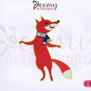 Wzór haftu maszynowego Christmas Fox, obręcz 4x4 i 5x7, otwarte ramiona, wzór haftu Christmas Fox, urocze wzory haftu świątecznego ze zwierzętami