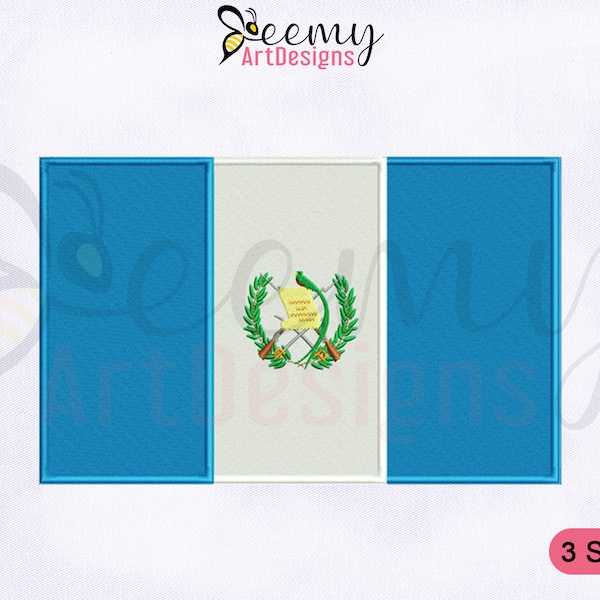 Guatemala Flag Machine Embroidery Design | 2.5x2.5 Baseball Cap Embroidery | 4x4 Hoop EMB | 5x7 Hoop EMB | Guatemala Flag Embroidery Designs