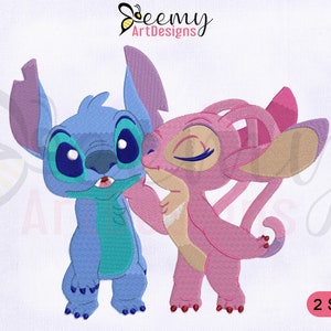 Lilo And Stitch Angel Embroidery Design, Stitch Embroidery Designs, Stitch And Angel Embroidery Designs, 2 Sizes Machine Embroidery Designs