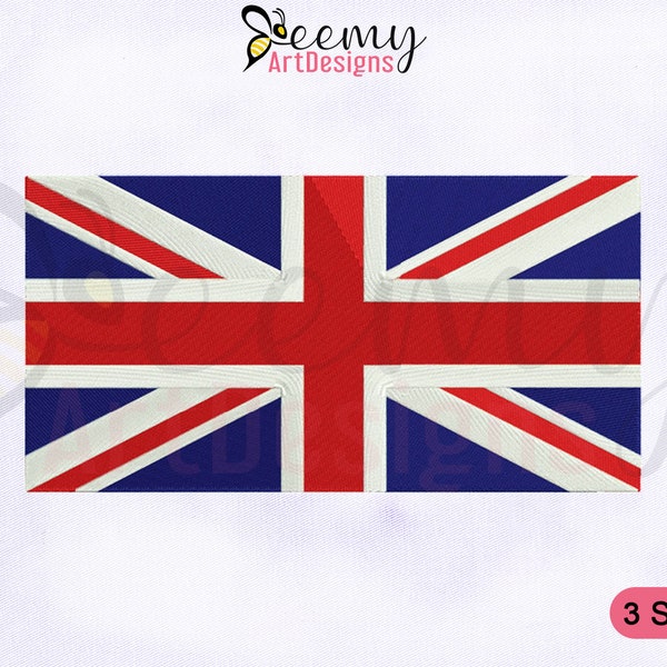 UK Flag Machine Embroidery Design, 2.5x2.5, 4x4 and 5x7 Hoop Flags, United Kingdom Flag Embroidery Design, Country Flags Embroidery Design