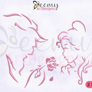 Belle And Beast Outline Embroidery Design, Beast Outline Embroidery Designs, Princess Belle Outline Embroidery, 2 Sizes Embroidery Designs