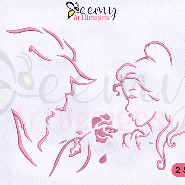 Belle And Beast Outline Embroidery Design, Beast Outline Embroidery Designs, Princess Belle Outline Embroidery, 2 Sizes Embroidery Designs