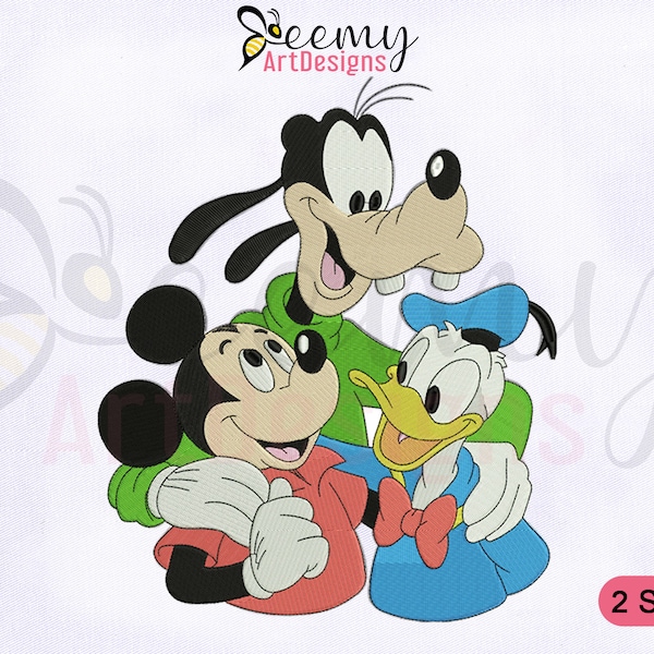 Goofy Mickey And Donald Embroidery Design, 4x4 and 5x7 Hoop, Friends Embroidery Design, Mickey Emb, Goofy Emb, Donald Duck Embroidery Design