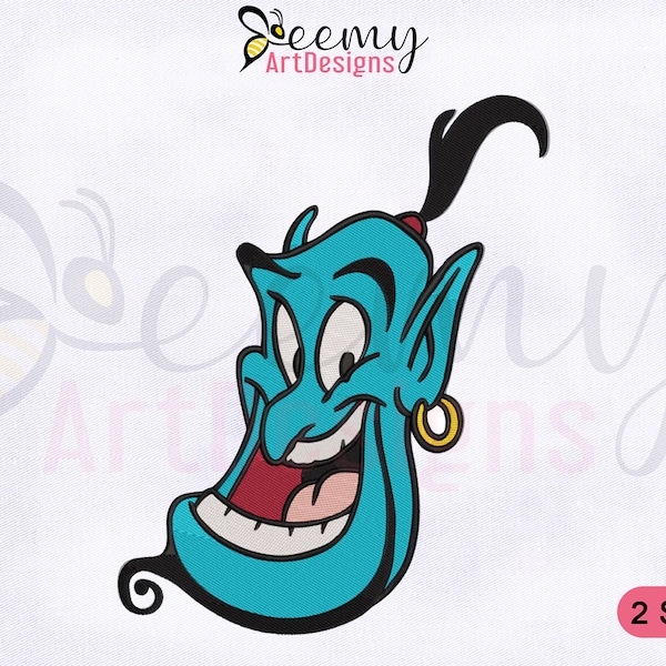 Genie Face Machine Embroidery Design, Aladdin Genie Face Embroidery Designs, Aladdin Embroidery Design, 2 Sizes Machine Embroidery Designs